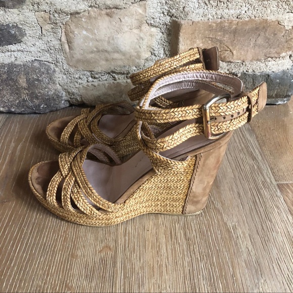 STUART WEITZMAN Rein Braided Tan Wedge Sandalssz 8.5 price firm! - Picture 3 of 11